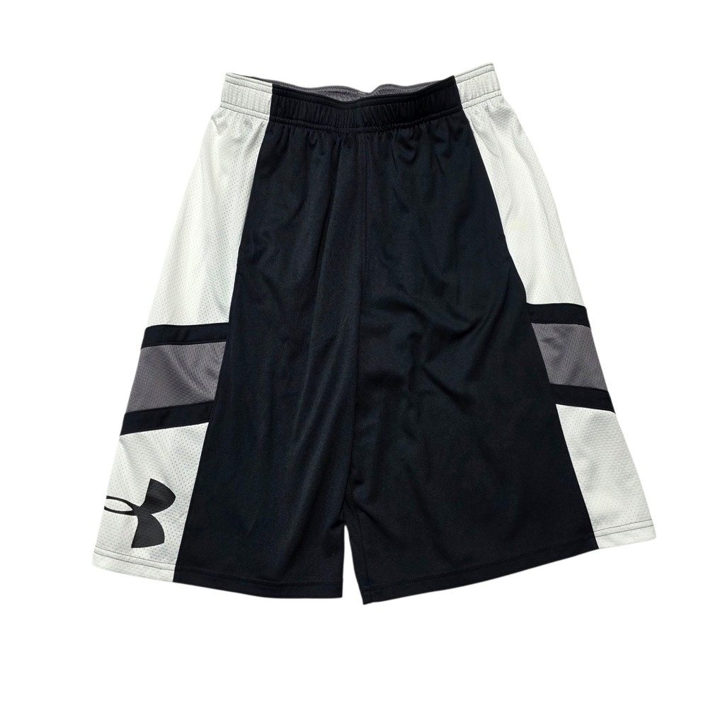 NEW Under Armour‎ Boys Youth Athletic Shorts Black Gray White HeatGear Size YLG